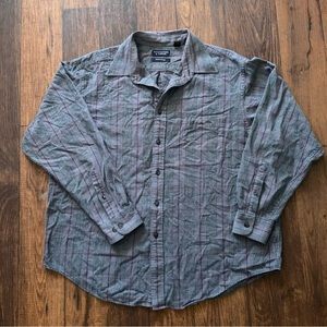Roundtree & Yorke Vintage Flannel Shirt Gray Plaid Long Sleeve Button Up XL